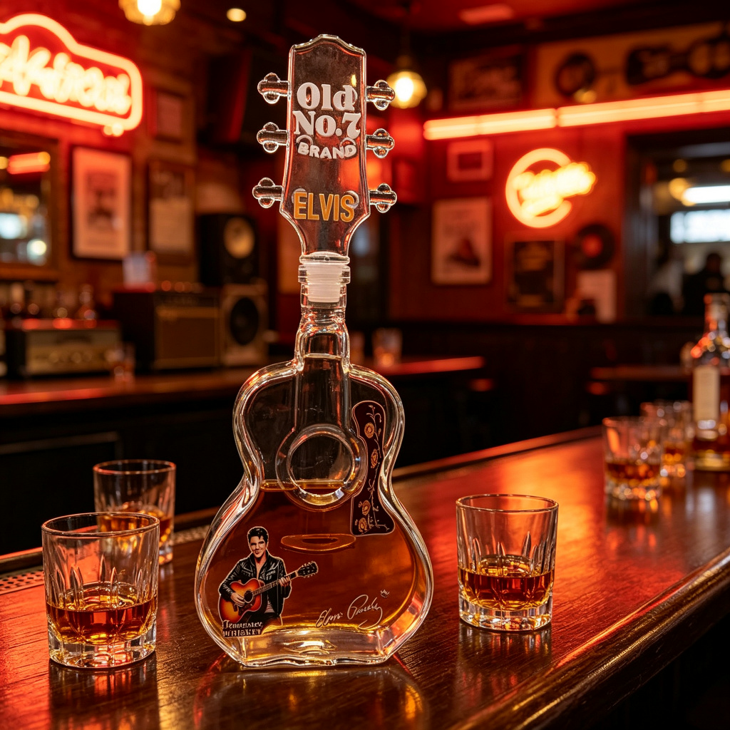 Vintage Collectible Bottles - Elvis Presley Gitarrenförmiger Glas-Whisky-Dekanter Vintage Rock'n'Roll