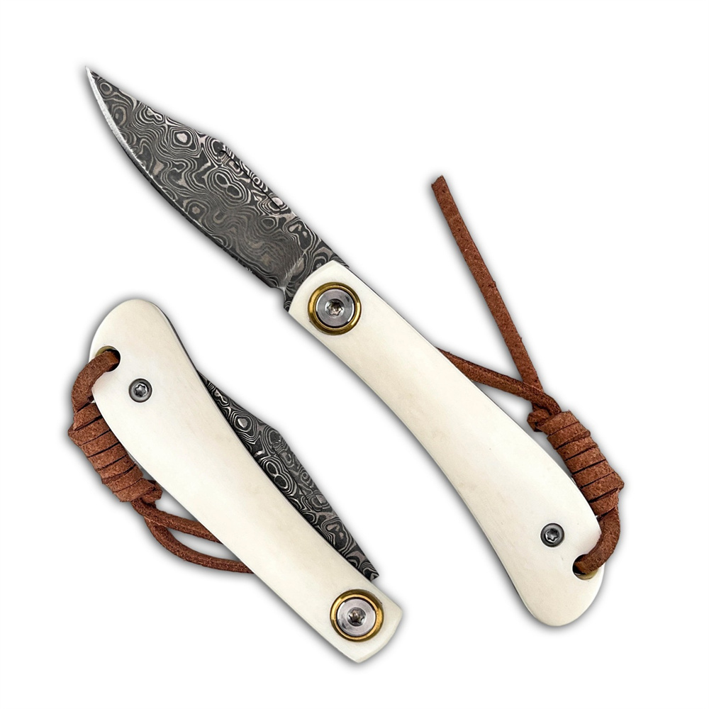 Vintage Collectible Knife - Kompaktes Vintage EDC Damast-Klappmesser mit Elfenbein-Knochengriff,
