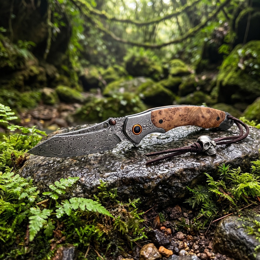 Vintage Collectible Knife - Hochharter Damastmuster-Klappmesser Vintage Dekorativer Sammler-Taschenmesser für