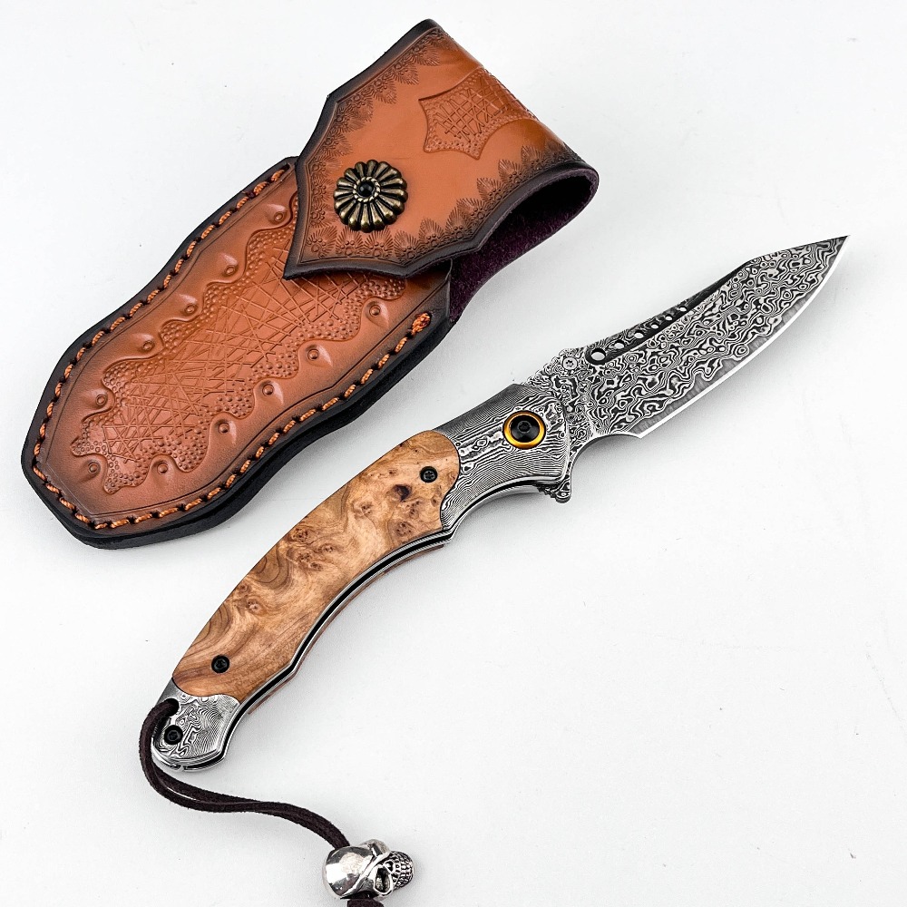Vintage Collectible Knife - Hochhärte-Damastmuster-Klappmesser, Vintage-Dekoratives Sammlerstück-Taschenmesser für Geschenke, Sammlungen