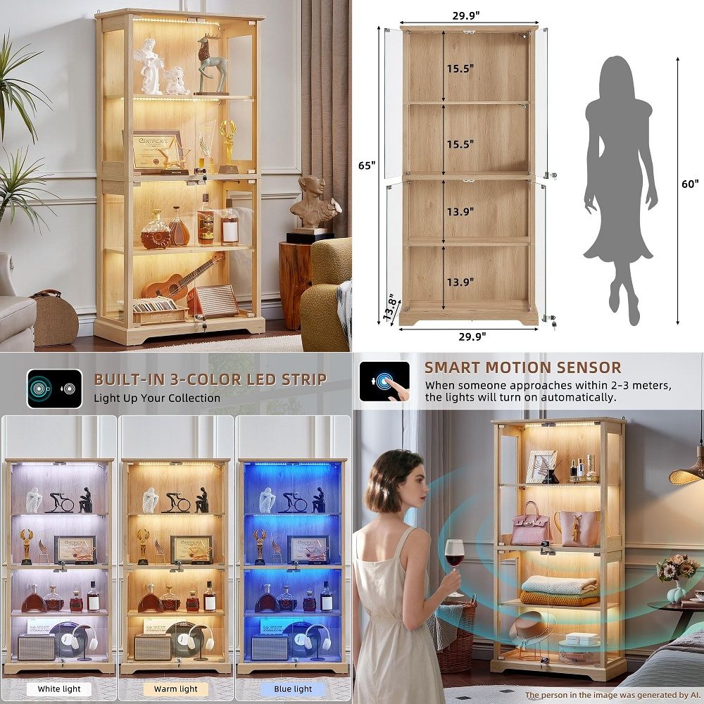 Collectible & Vintage Dolls For Christmas - Bauernhaus-Vitrine aus Glas mit Türen, Holz-Schaukasten