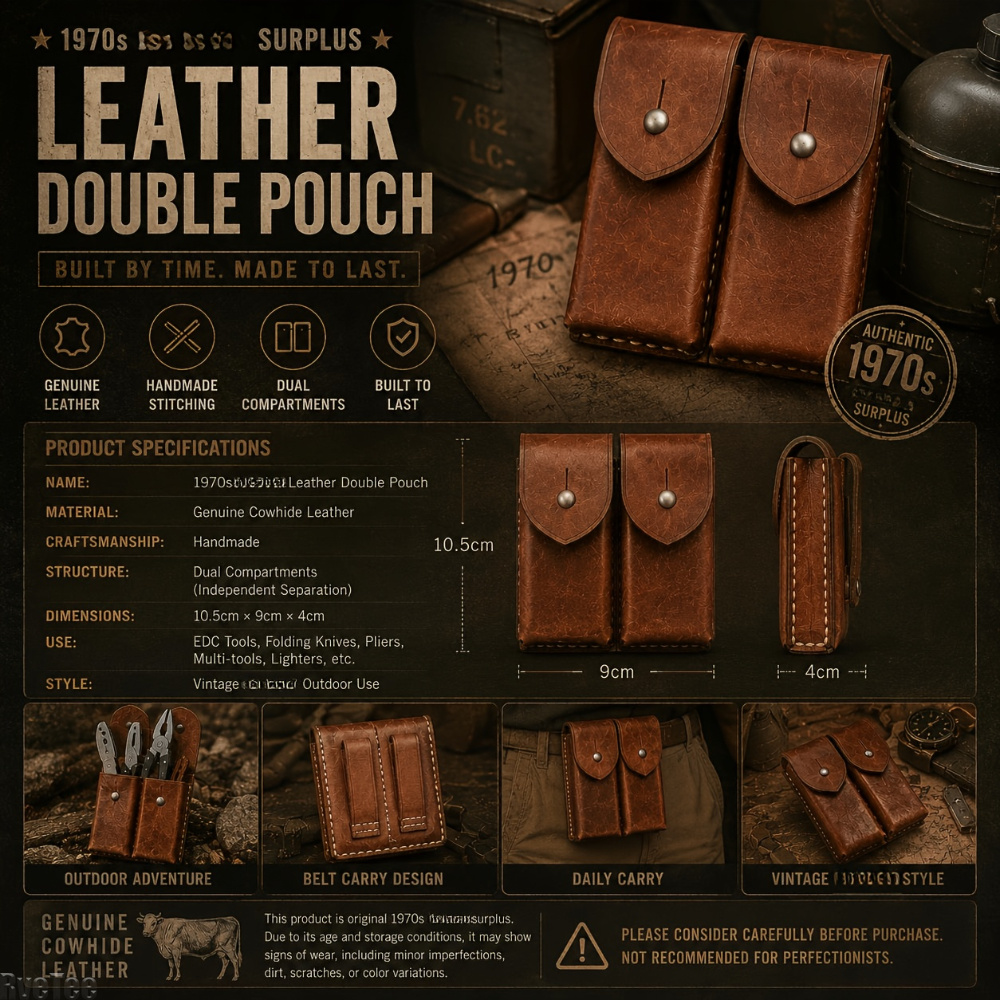 Vintage Collectible Knife - 70er Vintage Doppelfach-Organizer-Tasche Handgefertigtes EDC-Werkzeug-Gürtelholster Doppelschichtige